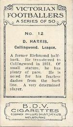 1933 Godfrey Phillips Victorian Footballers (A Series of 50) #12 Don Harris Back
